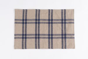 Amity home lance blue linen placemat in natural   blue plaid pattern