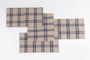 Amity home lance blue linen placemat in blue plaid   textured linen weave