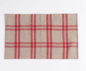 Amity home lance red linen placemat in red plaid   rustic linen texture