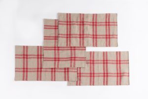 Amity home lance red linen placemat in red plaid   woven linen texture