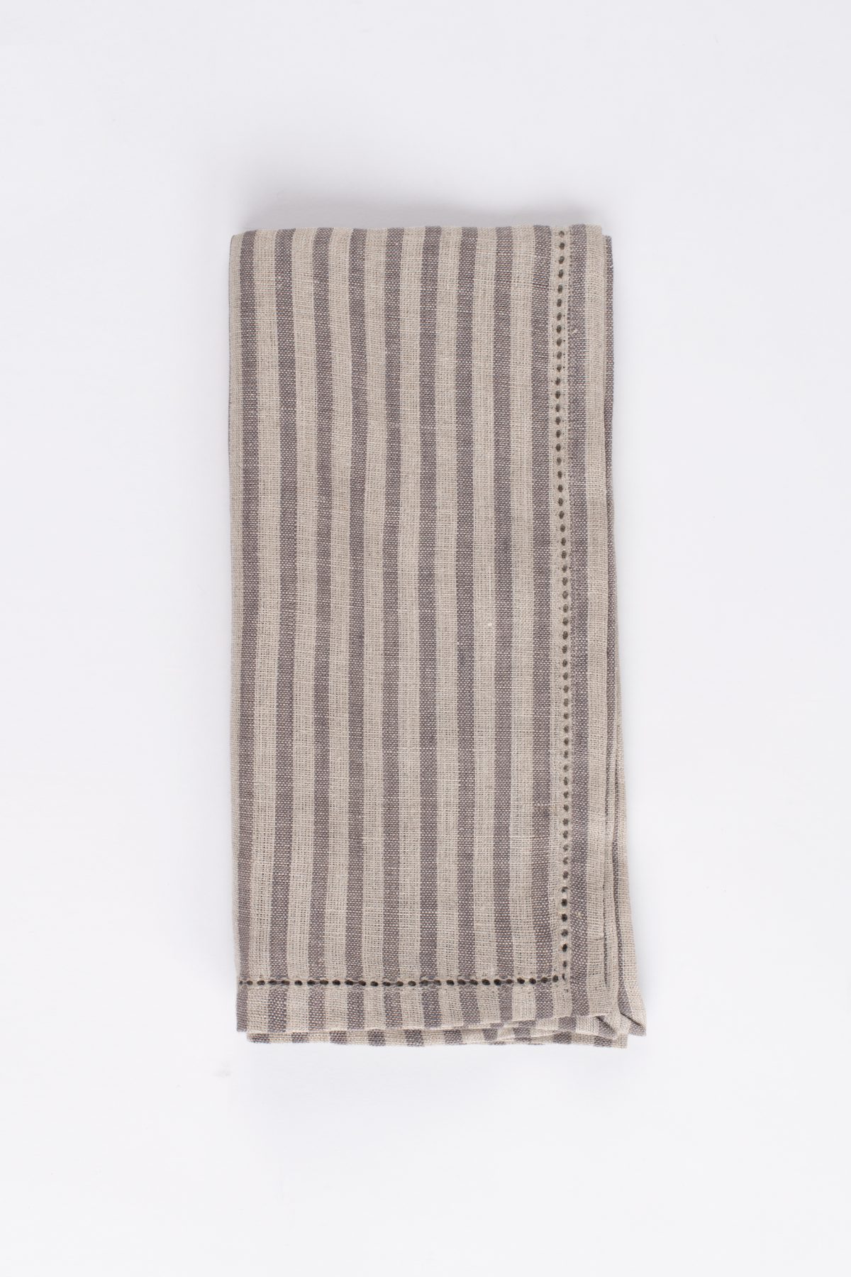 Amity home bernadette napkin in walnut brown stripe   ladder stitch detail
