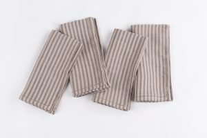Amity home bernadette napkin in walnut brown stripe   decorative stitching