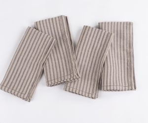 Amity home bernadette napkin in walnut brown stripe   decorative stitching