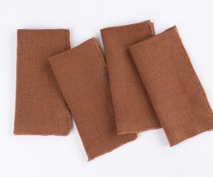 Amity home ranier linen dinner napkin set in saddle   natural frayed edges
