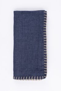 Amity home bryce linen dinner napkin set in indigo   contrasting hand stitched edge