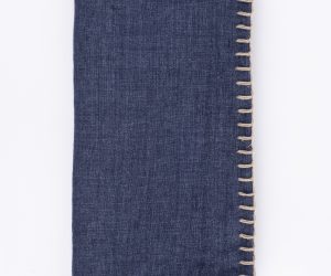 Amity home bryce linen dinner napkin set in indigo   contrasting hand stitched edge