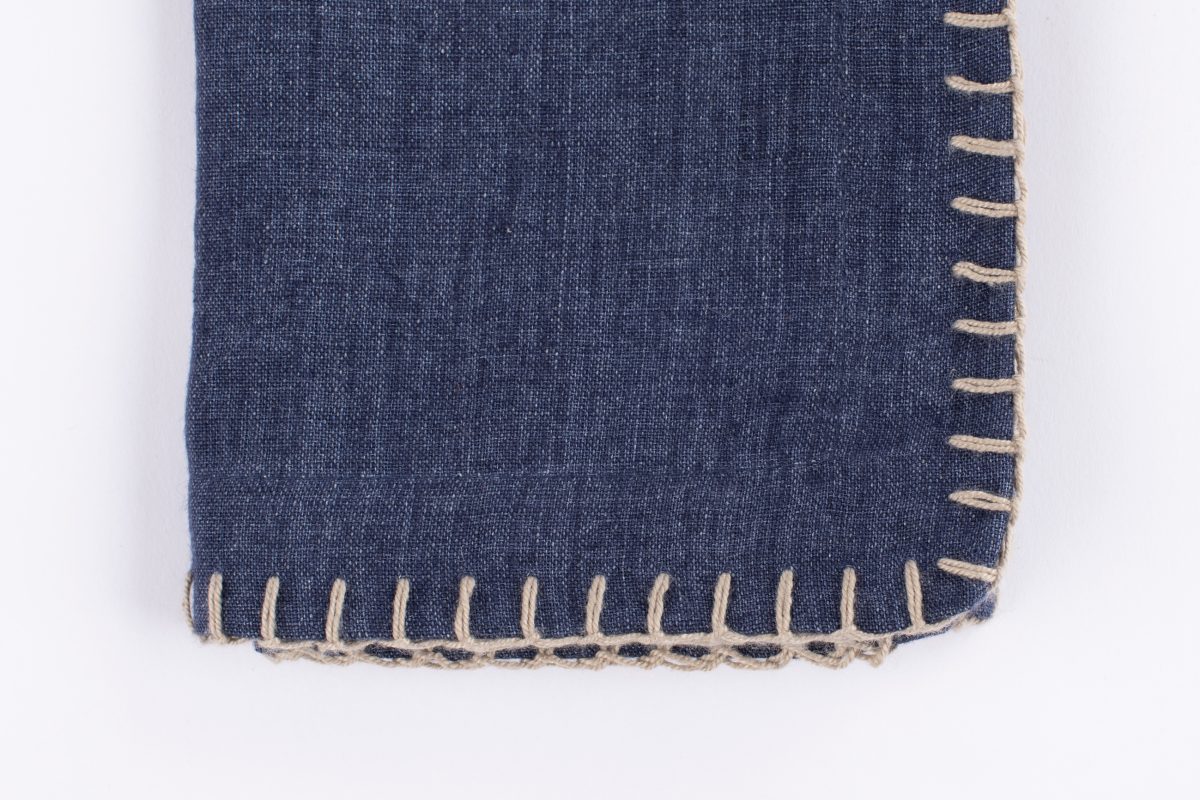 Amity home bryce linen dinner napkin set in indigo   chunky stitched edge
