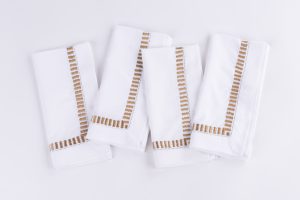 Amity home savona dinner napkin set in caramel   embroidered border