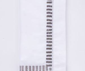 Amity home savona dinner napkin set in white with grey embroidery   geometric pattern