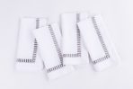 Amity home savona dinner napkin set in white with grey embroidery   elegant border design