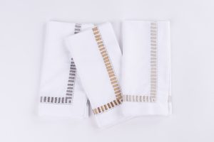 Amity home savona dinner napkin set set of 4 in grey   geometric embroidered border