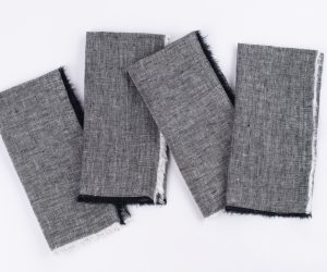 Amity home brisbane linen dinner napkin set in asphalt   frayed edge detail