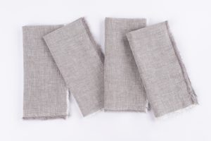Amity home brisbane linen dinner napkin set in grey chambray   frayed edges