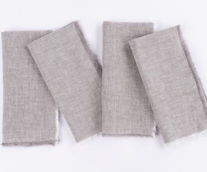 Amity home brisbane linen dinner napkin set in grey chambray   frayed edges