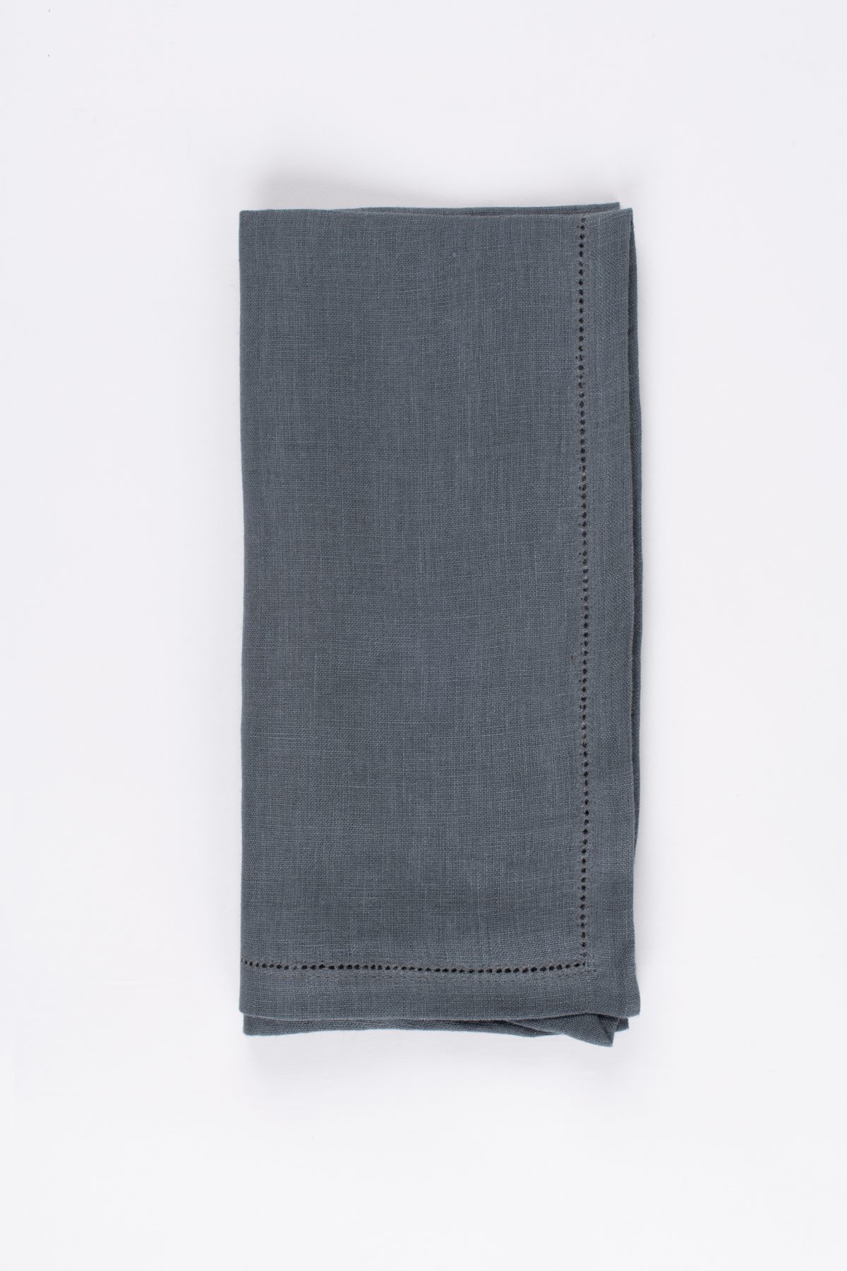 Amity home basillo linen dinner napkin set in steel blue   hemstitch detail