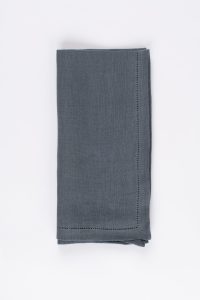 Amity home basillo linen dinner napkin set in steel blue   hemstitch detail