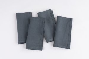 Amity home basillo linen dinner napkin set in steel blue   dotted hem stitching