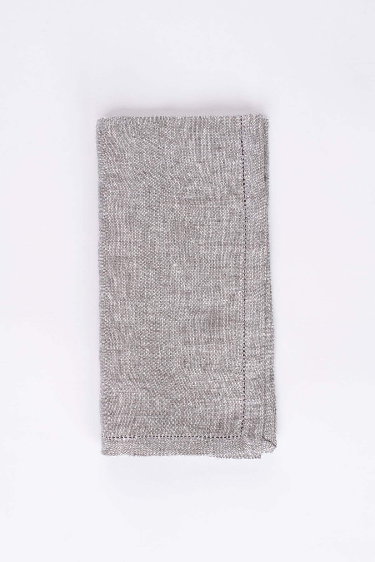 Amity home basillo linen dinner napkin set in grey chambray   delicate hemstitch detail