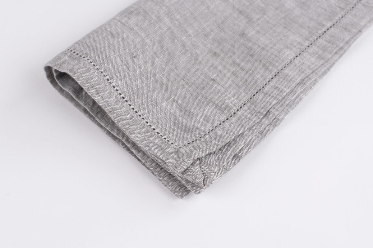 Amity home basillo linen dinner napkin set in grey chambray   dotted stitch detail