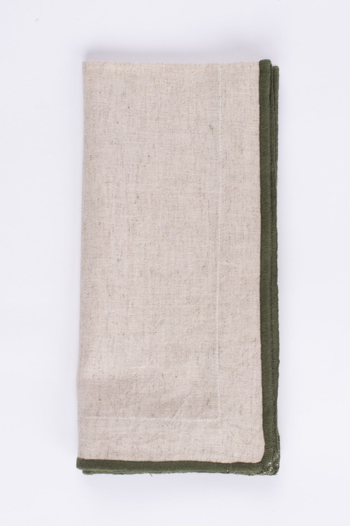 Amity home cora dinner napkin set in natural with olive green trim   linen weave