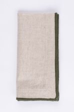 Amity home cora dinner napkin set in natural with olive green trim   linen weave