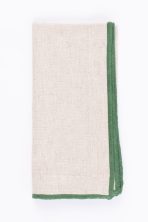 Amity home cora dinner napkin set in natural with green trim   fringed edge
