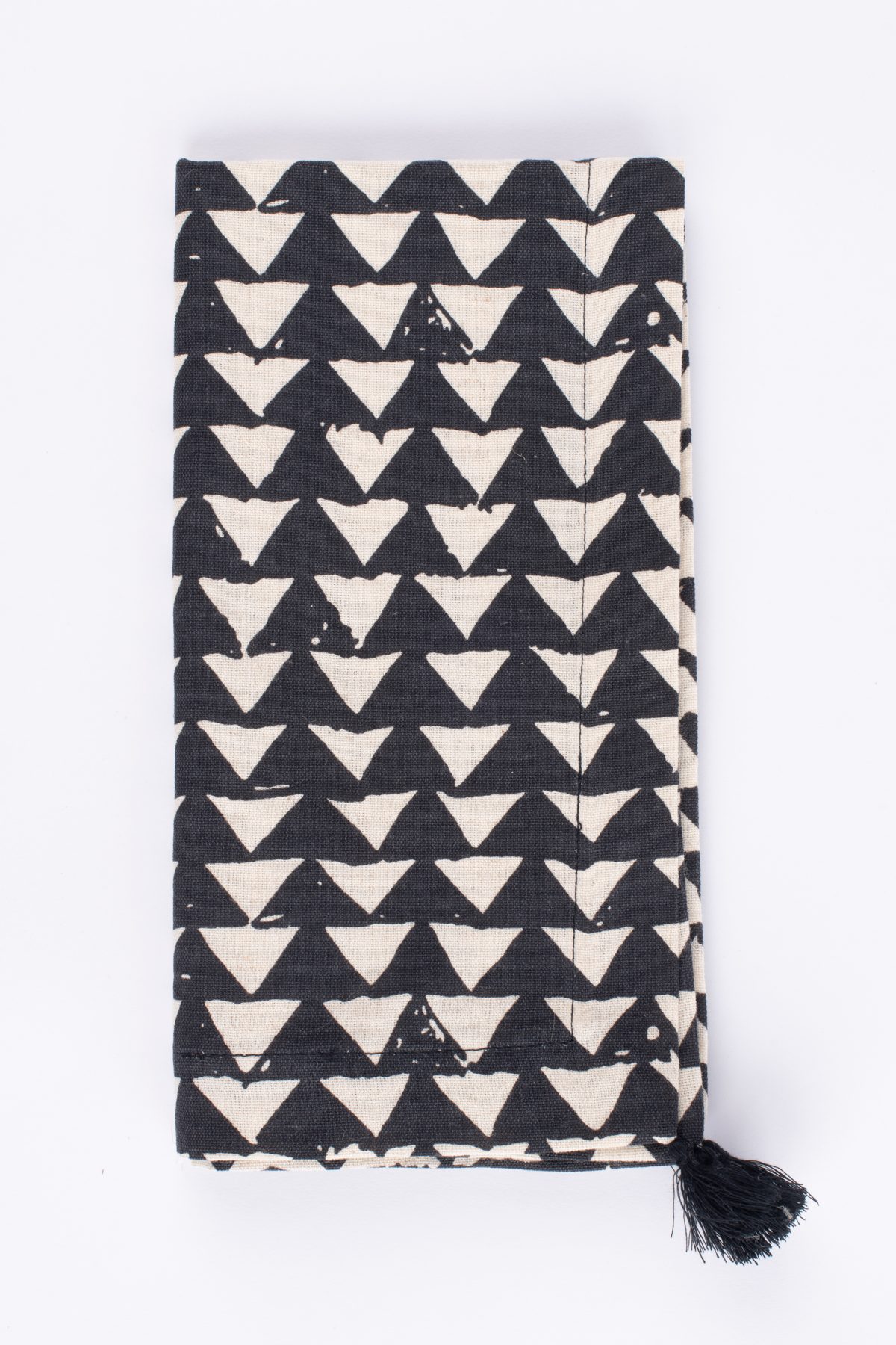 Amity home lana dinner napkin set in black  cream   block print triangles