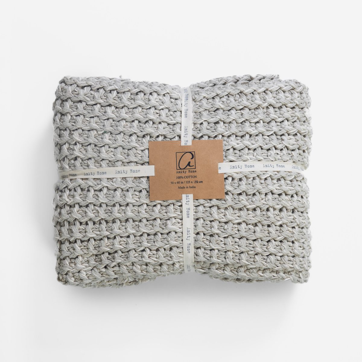 Amity home lawrence throw in grey   chunky basket weave knit