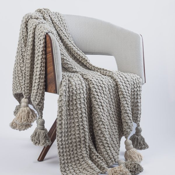 Amity Home Lawrence Throw in Grey - Chunky Knit Texture