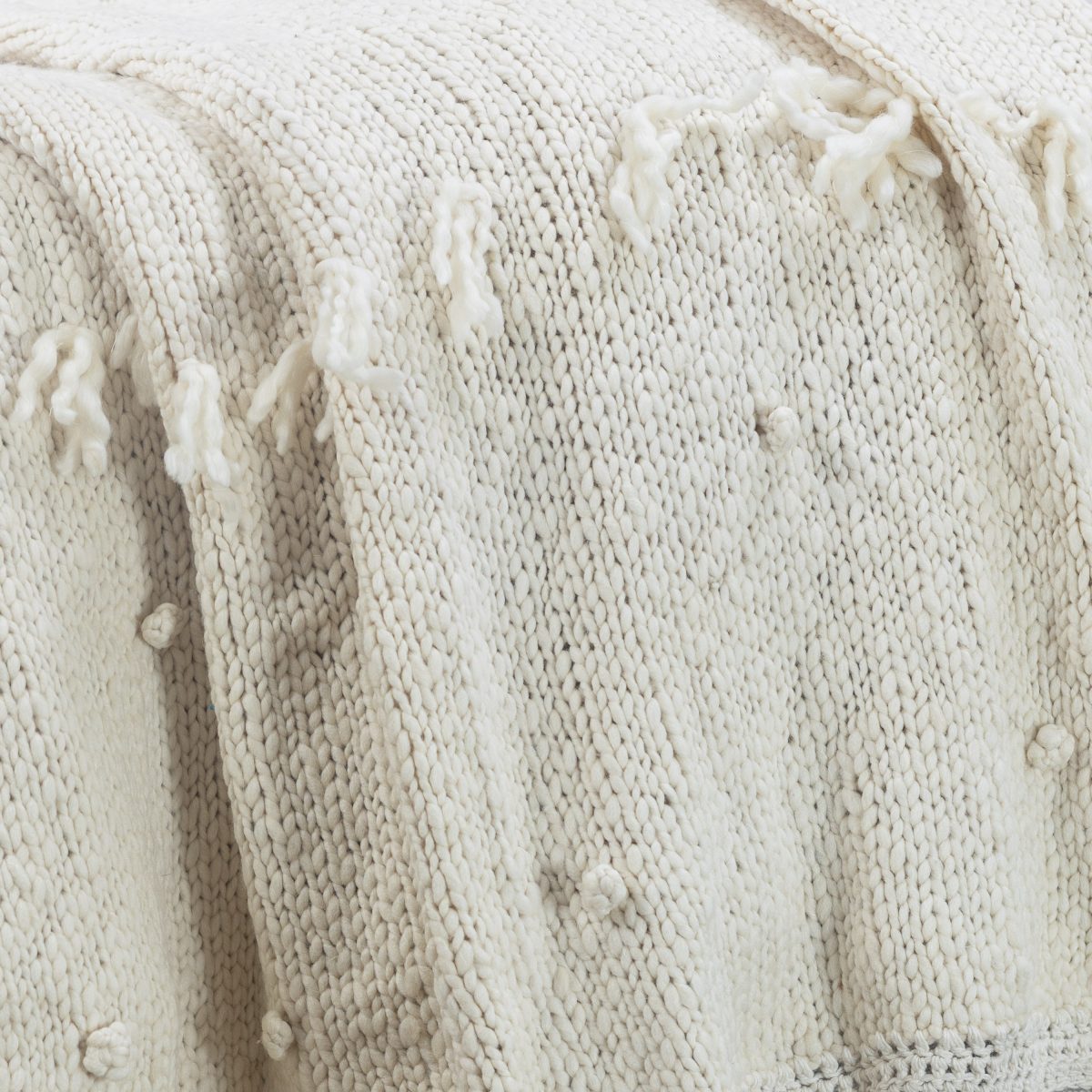 Amity home anya throw in ivory   chunky knit with bobble texture