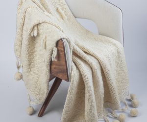 Amity home anya throw in ivory   chunky knit with pom poms