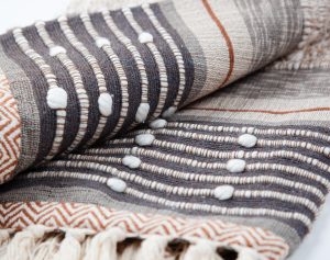 Amity home bati throw in multi tone   pom pom textured stripes