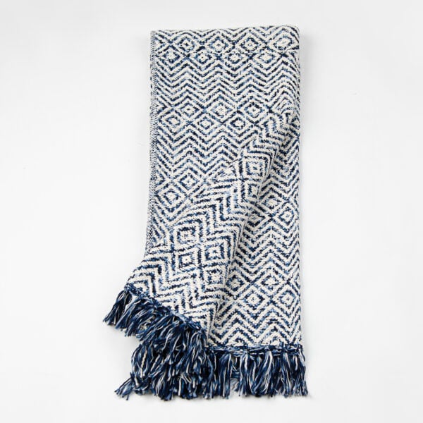 Amity Home Khloe Throw in Blue and White - Geometric Weave