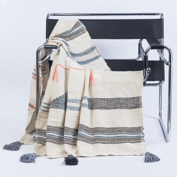 Amity Home Vera Throw in Natural Multi-Stripe - Textured Stripe Weave