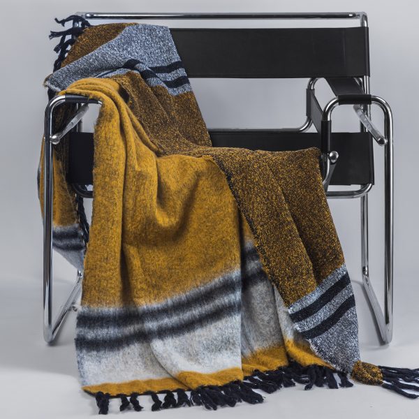 Amity Home Tuva Throw in Mustard Stripe - Chunky Knit Texture