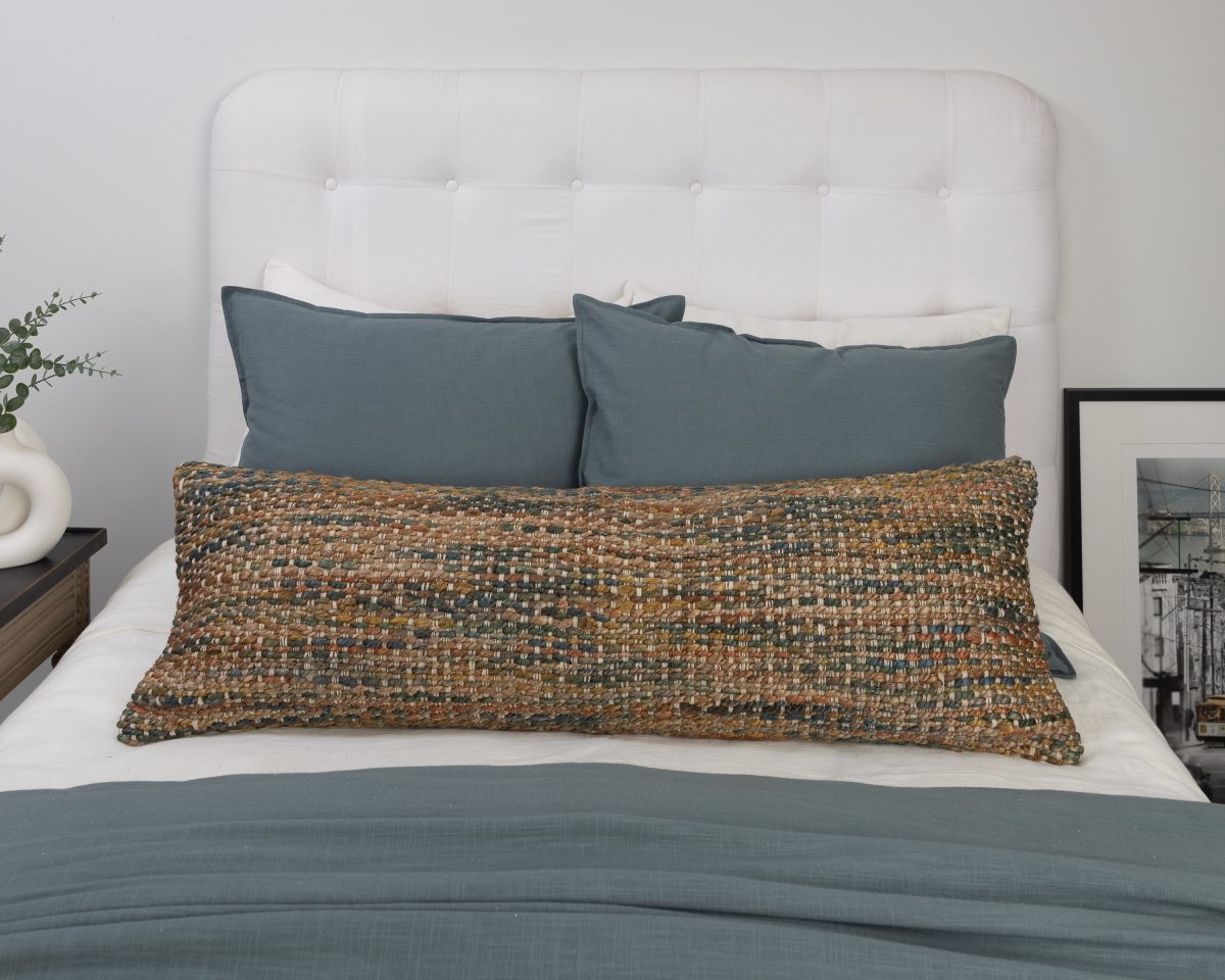 Amity home landon x long bolster pillow in dusk   multi color weave