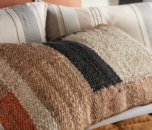 Amity home martin grande bolster in earthy multi stripe   chunky woven texture