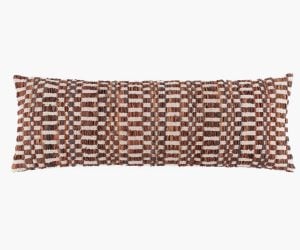 Amity home philips x long bolster in cognac   woven leather strip texture