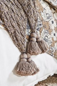 Amity home jace throw in saddle   chunky knit with tassels