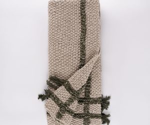 Amity home skye laurel throw in natural with green stripes   chunky knit  tassels