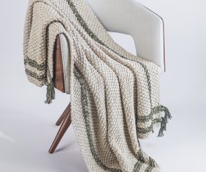 Amity home skye laurel throw in natural  olive green   chunky knit texture