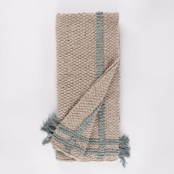 Amity Home Skye Throw in Mineral - Chunky Knit Stripe with Tassels