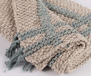 Amity home skye throw in mineral   striped chunky knit with tassels