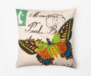 Amity home woodland butterfly pillow in natural linen   vibrant butterfly print