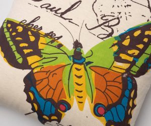 Amity home woodland butterfly pillow in natural multi   colorful butterfly  script
