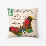Amity home yuma butterfly pillow in natural   vintage script  colorful butterfly