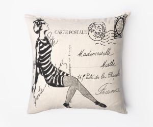Amity home mademoiselle pillow in natural   vintage french postcard print