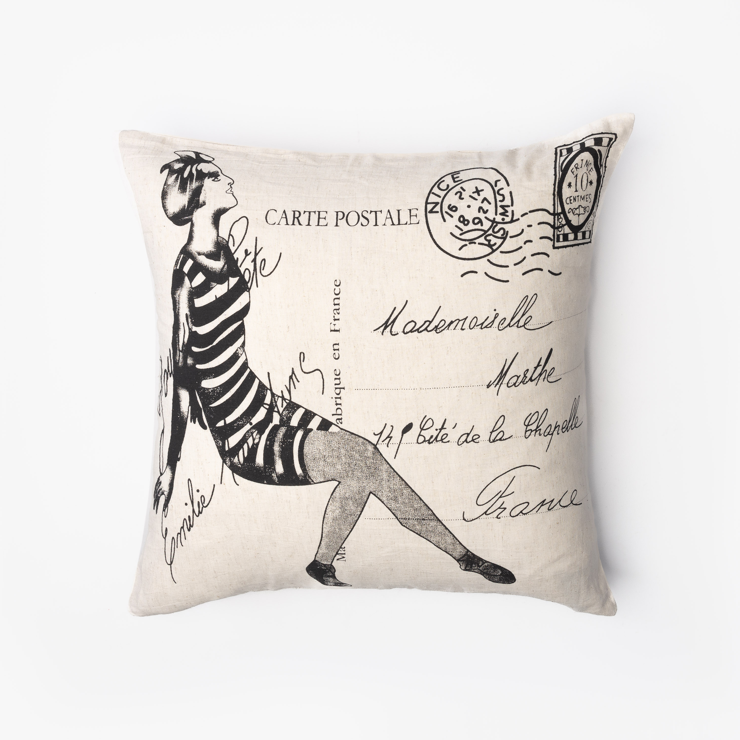 Rh71136 | Amity Home Amity home mademoiselle pillow in natural vintage french postcard print