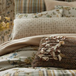 Amity home elissa  reynolds collection in natural hues   layered floral  plaid bedding