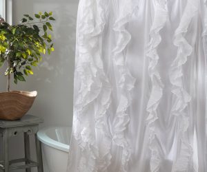 Amity home tuxedo white shower curtain in white   elegant vertical ruffles